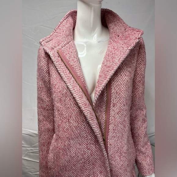 J. Crew Women’s 4 Pink Herringbone Tweed Chevron City Coat Jacket - Picture 9 of 13